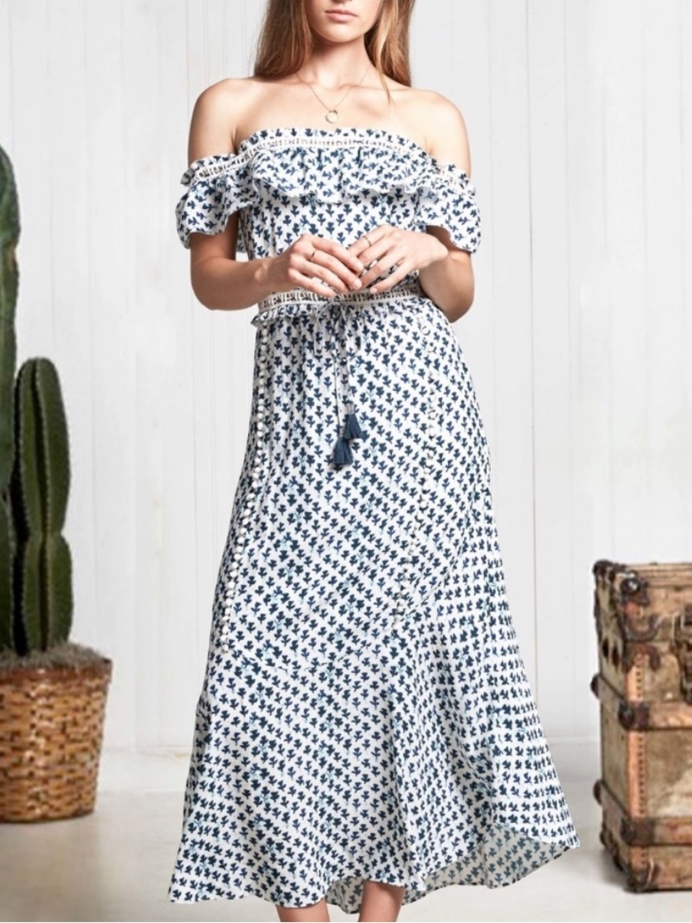 SAYLOR Juliette Blue Floral Off-Shoulder Maxi Dress